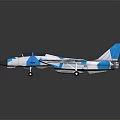 Blue And White Camouflage Fighter Jet Model With Transparent Canopy On Dark Background